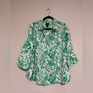 Nicole Miller Floral 100% Linen Popover Tunic Top 1X Cruise Resort Tropical